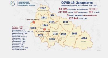  В Закарпатье за сутки 5 новых пациентов с ковид: Статистика на 2 июля
