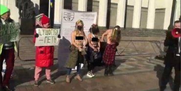 Голой грудью протестовали девушки против высоких тарифов под Радой 