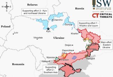 Американский Институт по изучению войны опубликовал новые карты боевых действий в Украине (15.04)