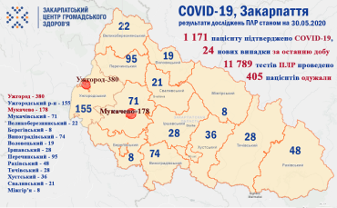 380 пациентов зарегистрировано с COVID-19 в Ужгороде на утро 30 мая