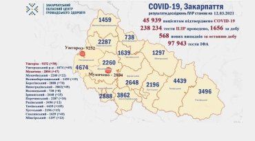 В Закарпатті найбільше нових випадків коронавірусу зафіксували в Тячівському та Берегівському районах: Данні на 12 березня