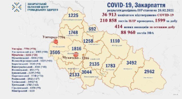 В Закарпатье по новым случаям коронавируса лидируют Ужгород и Перечинский район: Данные на 20 февраля