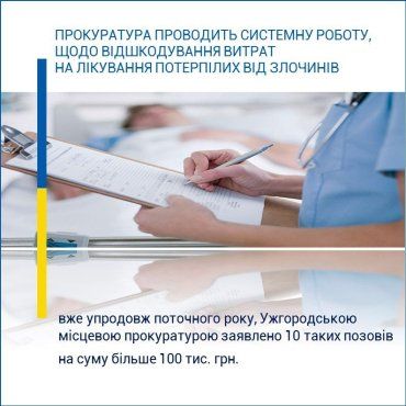 Ужгородська місцева прокуратура забезпечує системну роботу з відшкодування витрат на лікування потерпілих від злочинів