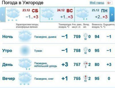 23 декабря в Ужгороде будет облачно, мелкий дождь со снегом