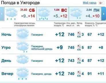 31 марта в Ужгороде будет облачно, дождь