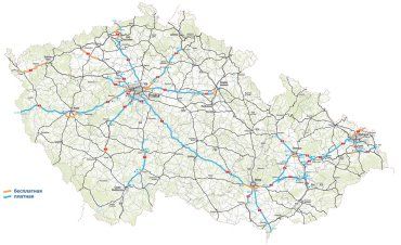 Список участков автомагистралей и скоростных дорог в Чехии, подлежащих оплате с 01.01.2021: