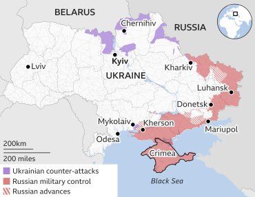 BBC опубликовала карту боевых действий в Украине