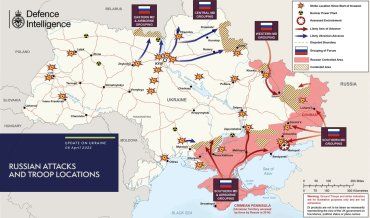 Обновленная карта боевых действий в Украине на 6 апреля от Минобороны Британии