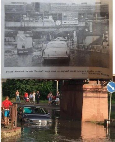 В соцсети опубликовали фото, как переезд в Ужгороде уходил под воду 27 лет назад 
