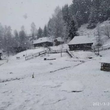 На конце марта Закарпатье засыпало снегом 