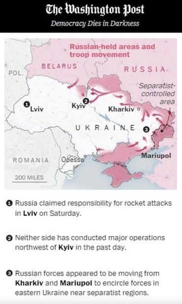 The Washington Post опубликовал карту военных действий в Украине