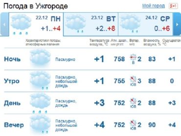 В Ужгороде весь день пасмурно, небольшой дождь с утра и до самого вечера
