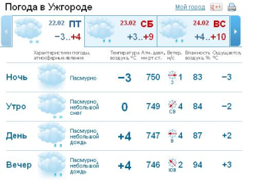 В Ужгороде пасмурно весь день, небольшой мокрый снег
