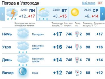 В Ужгороде весь день пасмурно, небольшой дождь в течение всего дня