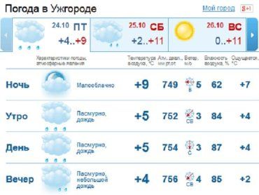 В Ужгороде весь день пасмурно, небольшой дождь возможен вечером