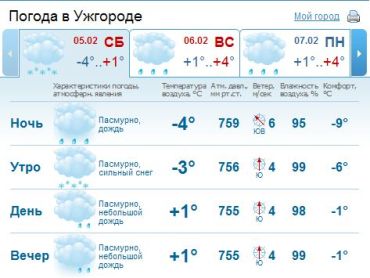 В Ужгороде облачная погода, днем слабый мокрый снег с переходом в дождь