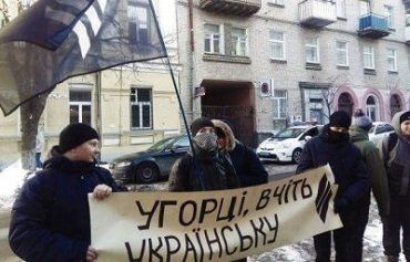 Националисты устроили пикет под стенами посольства Венгрии в Киеве