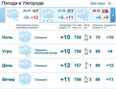 26 октября в Ужгороде будет облачно, днем мелкий дождь