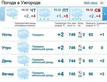 14 декабря в Ужгороде будет пасмурно, мелкий дождь