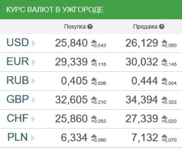 Курс валют в банках Ужгорода 17 июля