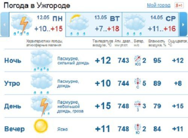В Ужгороде сильный дождь c грозой закончится только к вечеру