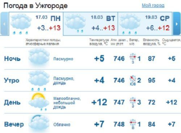 В Ужгороде дождь будет идти весь день, вечером прекратится