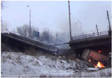 В Донецке разрушен Путиловский мост, расположенный близко от донецкого аэропорта