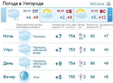 В Ужгороде пасмурная погода, утром и днем будет идти дождь