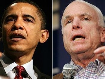 Барак Обама и республиканец Джон Маккейн - имеют примерно равные шансы на победу