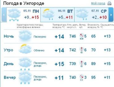 В Ужгороде пасмурно, почти все время будет идти дождь
