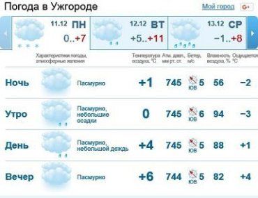 11 декабря в Ужгороде облачно, дождь со снегом