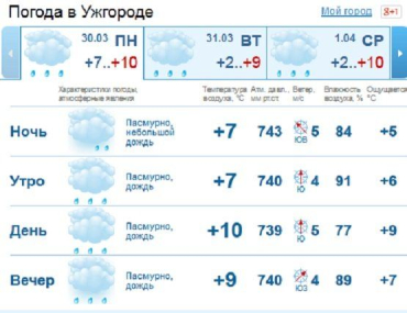 На протяжении всего дня в Ужгороде будет идти мелкий дождь