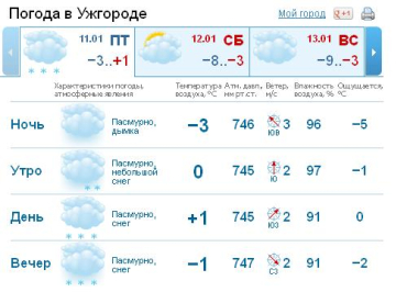В Ужгороде облачно, весь день будет идти сильный снег