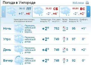 В Ужгороде ночью будет идти дождь, днем - мокрый снег