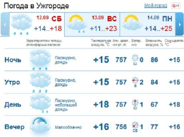 В Ужгороде на протяжении всего дня погода будет пасмурной, дождь