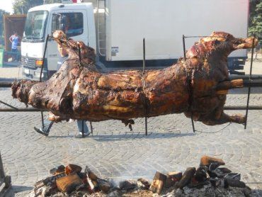 Символ кулинарного фестиваля в Ужгороде - бычок на вертеле!