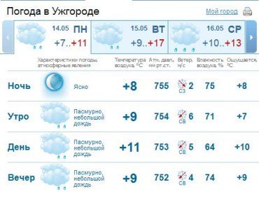 В Ужгороде пасмурная погода, днем ожидается дождь