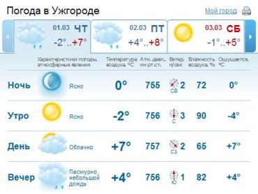 В Ужгороде днем пасмурно, вечером ожидается дождь