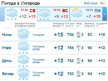 В Ужгороде с утра и до позднего вечера будет идти сильный дождь