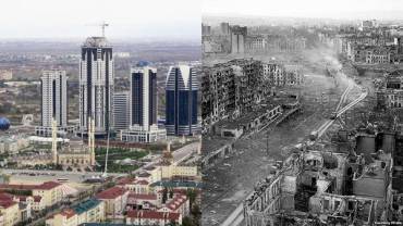 Грозный до и после восстановления после подписания Хасавюртского договора