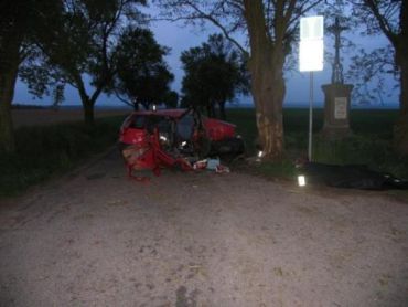 В Чехии Fiat Punto на скорости врезался в дерево и расплющился