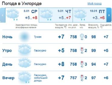 В Ужгороде пасмурно, к вечеру выпадет небольшой дождь