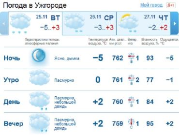 В Ужгороде весь день будет пасмурно, мелкий дождь в течение всего дня