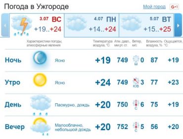 Весь день в Ужгороде будет облачным. Днем будет идти дождь c грозой