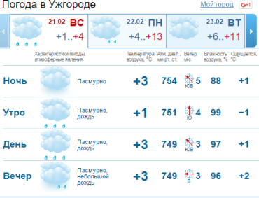 В Ужгороде будет облачно, ночью осадки, днем дождь