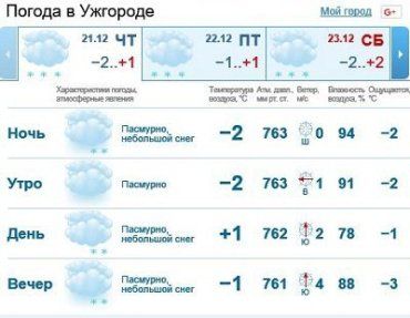 21 декабря в Ужгороде будет пасмурно, мелкий снег