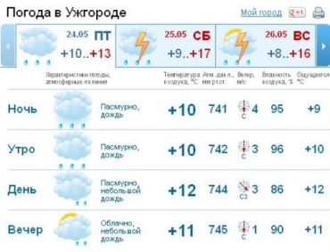 В Ужгороде на протяжении всего дня ожидается мелкий дождь
