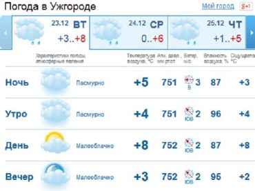 Весь день в Ужгороде будет облачным, утром дождь, вечером без осадков