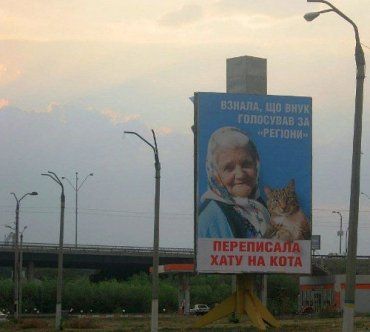 Регионалов очень разозлил билборд о бабушке с котом