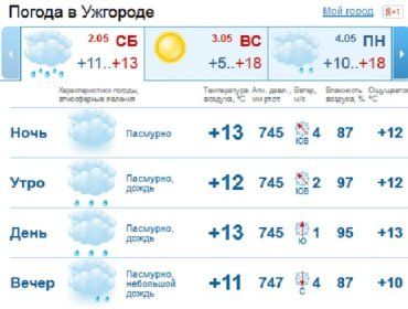 Сильный дождь в Ужгороде будет идти весь день и не прекратится до самого вечера